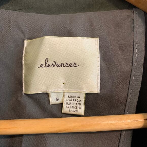 Anthropologie Elevenses Army Green Long Lin Cupro Collared Trench Vest - Picture 4 of 10